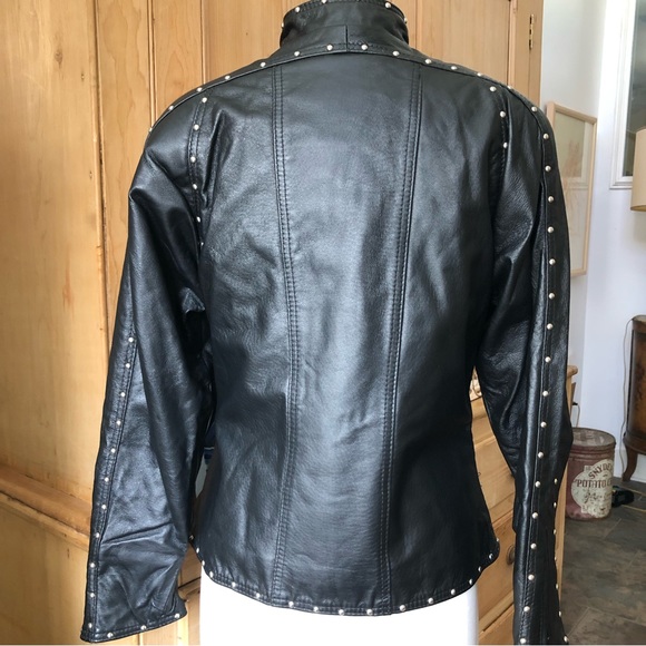 Bold Silver Studded Black Leather Jacket Size 6-8. See notes - Picture 2 of 8